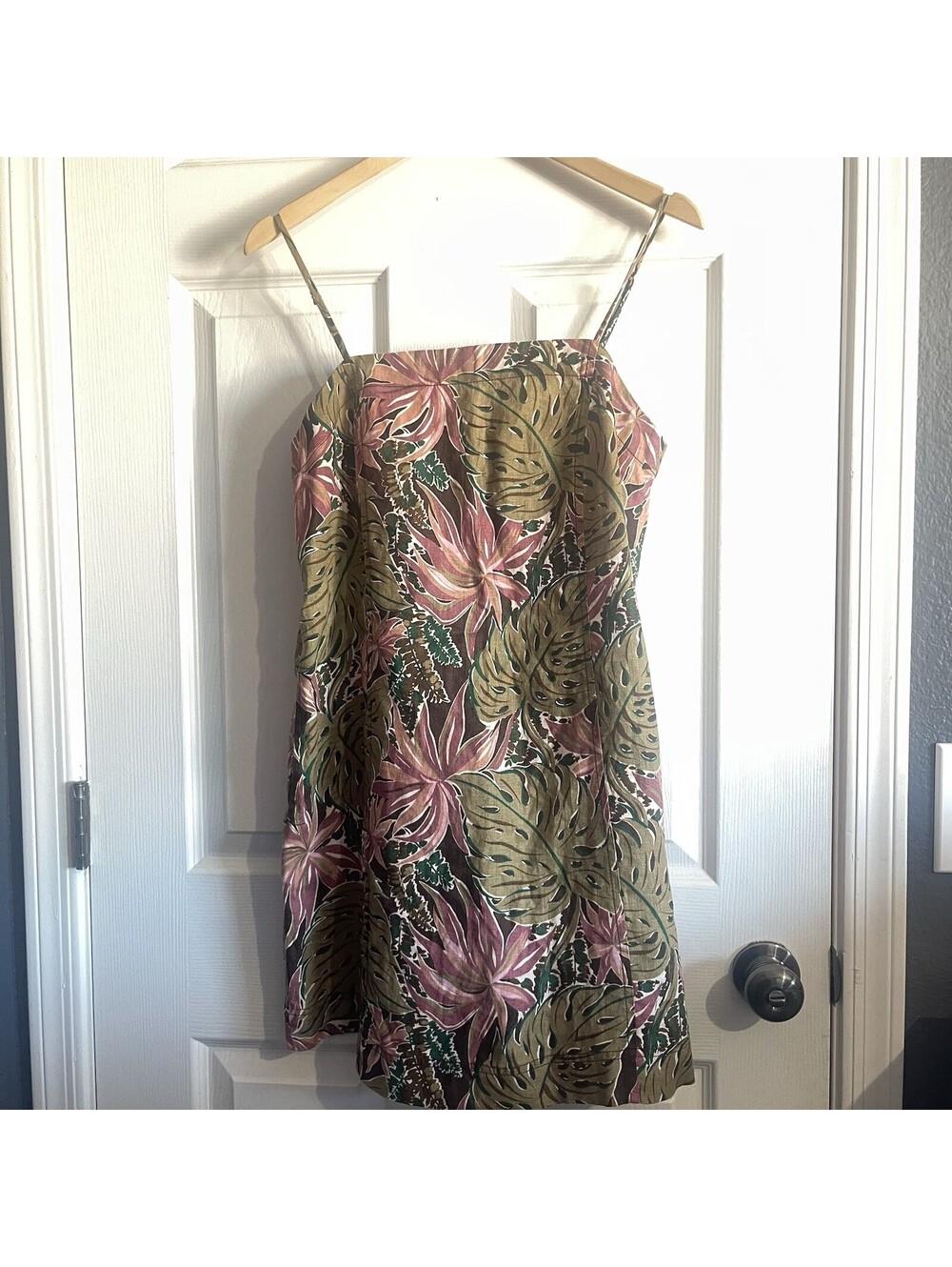 Madewell Goldie Linen Mini Dress Sz 4 Brushstroke Monstera Tropical Pockets NWOT